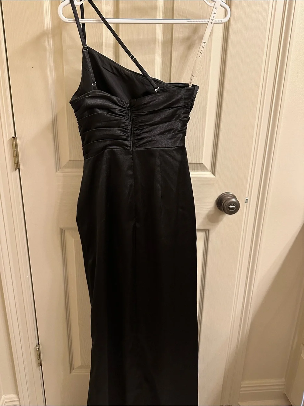 Azazie Black One-Shoulder Ruched Evening Gown